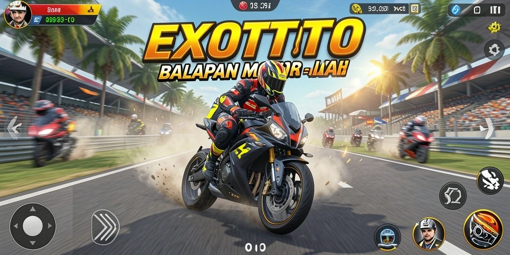 Tangkapan layar <strong>EXOTOTO</strong> yang menunjukkan aksi balapan motor yang mendebarkan.