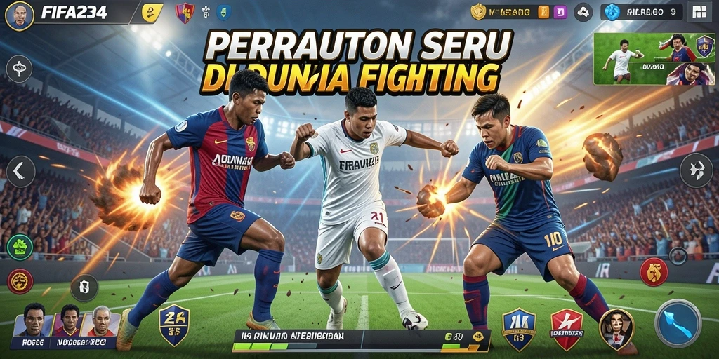 Tampilan gameplay penuh aksi dalam pertarungan di FIFA234.