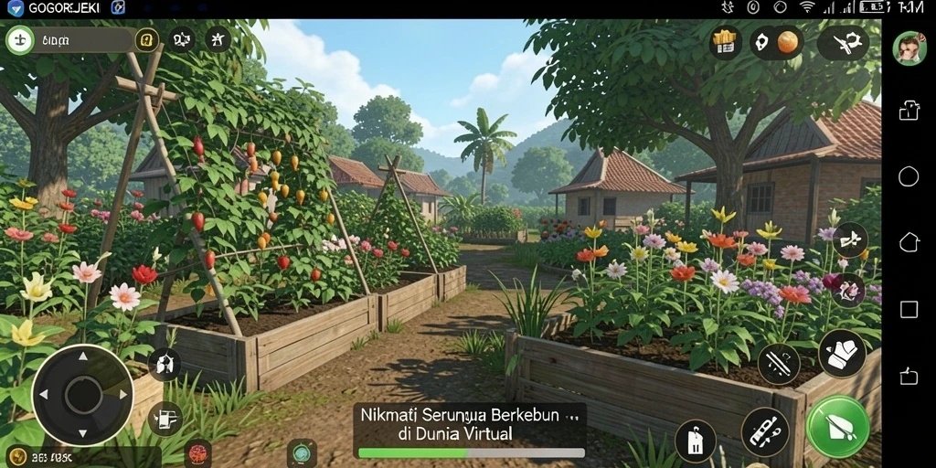 Screenshot gameplay GOGOREJEKI menunjukkan aktivitas bertani yang menyenangkan.