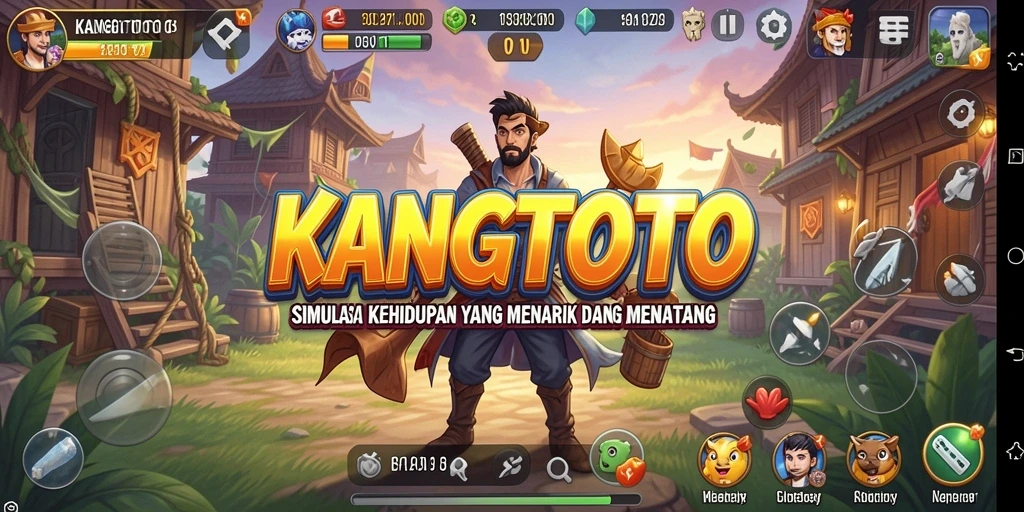 Screenshot gameplay KANGTOTO menampilkan aktivitas simulasi kehidupan yang interaktif.