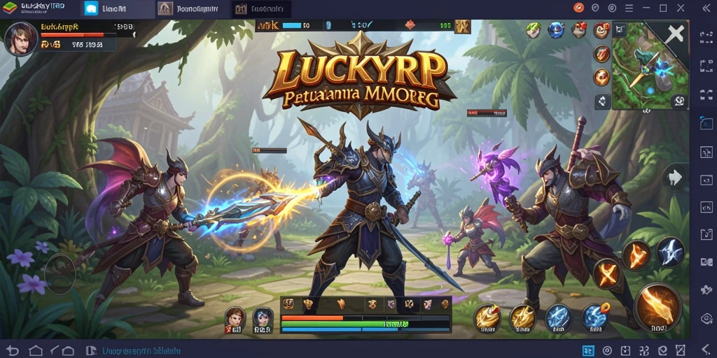Tampilan gameplay LUCKYRP dengan karakter beraksi melawan monster epik.