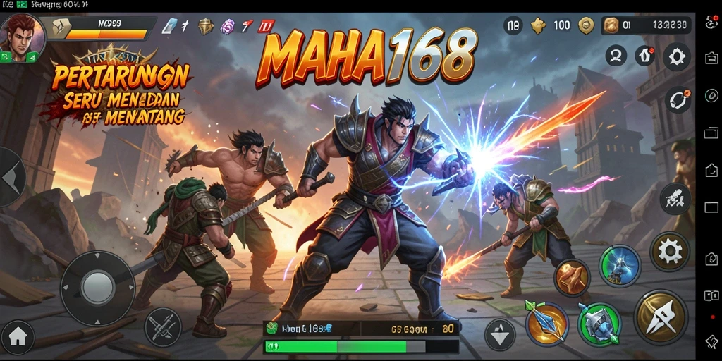 Tampilan gameplay MAHA168 yang intens dan menegangkan saat bertarung.