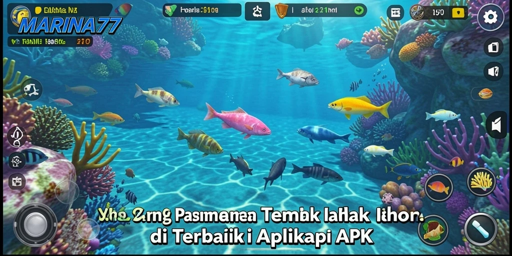 Screenshot gameplay <strong>MARINA77</strong> menampilkan aksi tembak ikan yang mendebarkan.