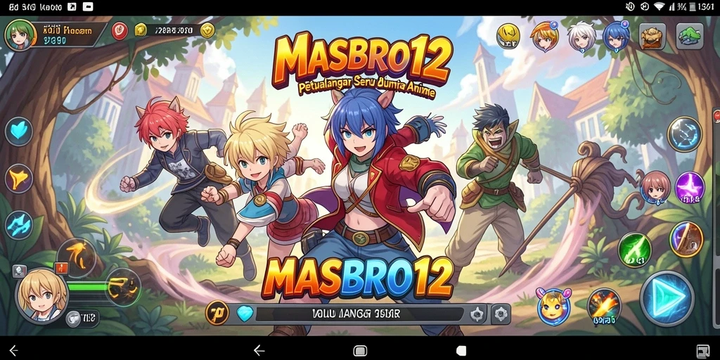 Tampilan gameplay MASBRO12 yang penuh aksi dan karakter anime keren.