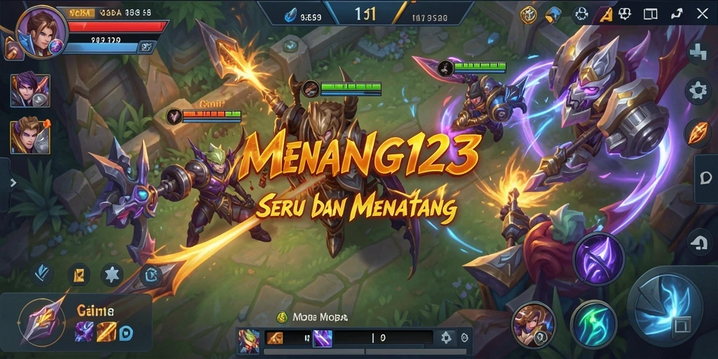 Screenshot MENANG123 menunjukkan aksi intens dalam pertempuran MOBA.