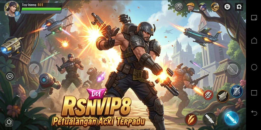 Screenshot gameplay aksi RSNVIP8 dengan berbagai karakter menakjubkan.