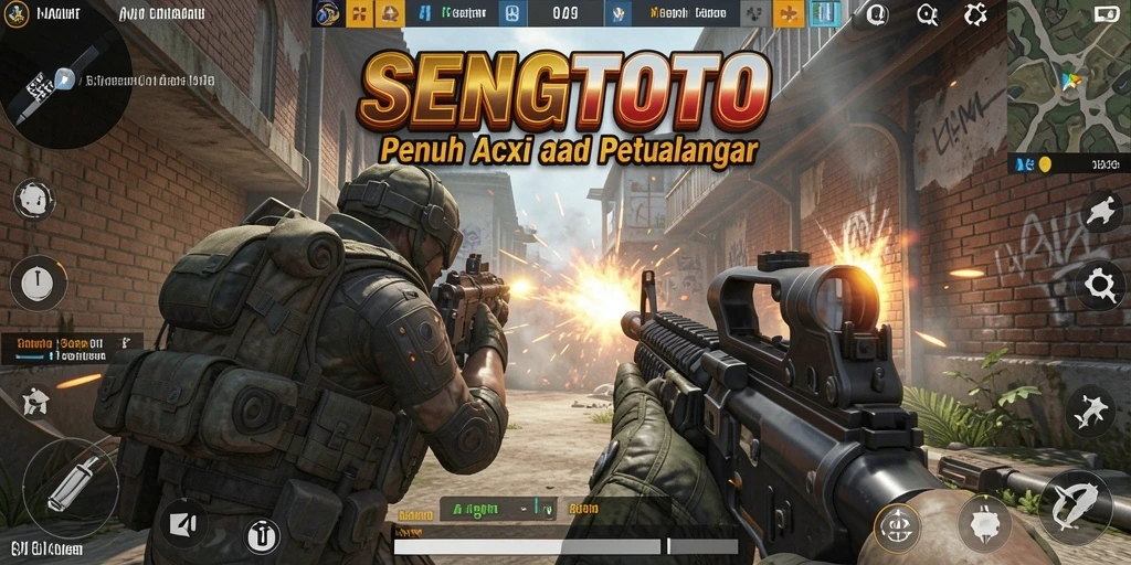 Tampilan gameplay mendebarkan dari SENGTOTO dengan aksi tembak-menembak intens.