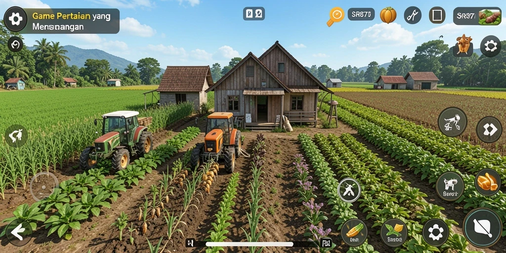 Tangkapan layar SR877 menampilkan petani yang merawat tanaman di ladang.