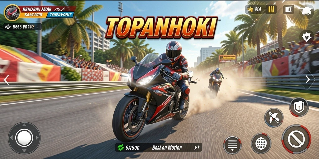 Screenshot menarik dari gameplay balap motor di TOPANHOKI.